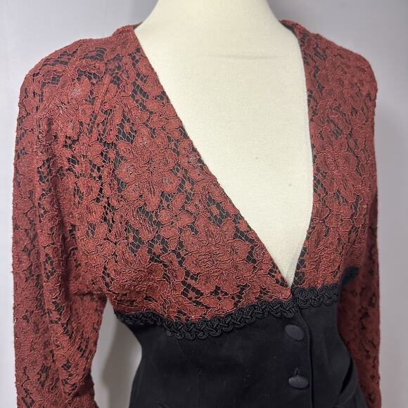 Vintage Lace Corset Top Womens Burgundy Regency Punk Whimsigoth Romance Medium - Picture 11 of 12